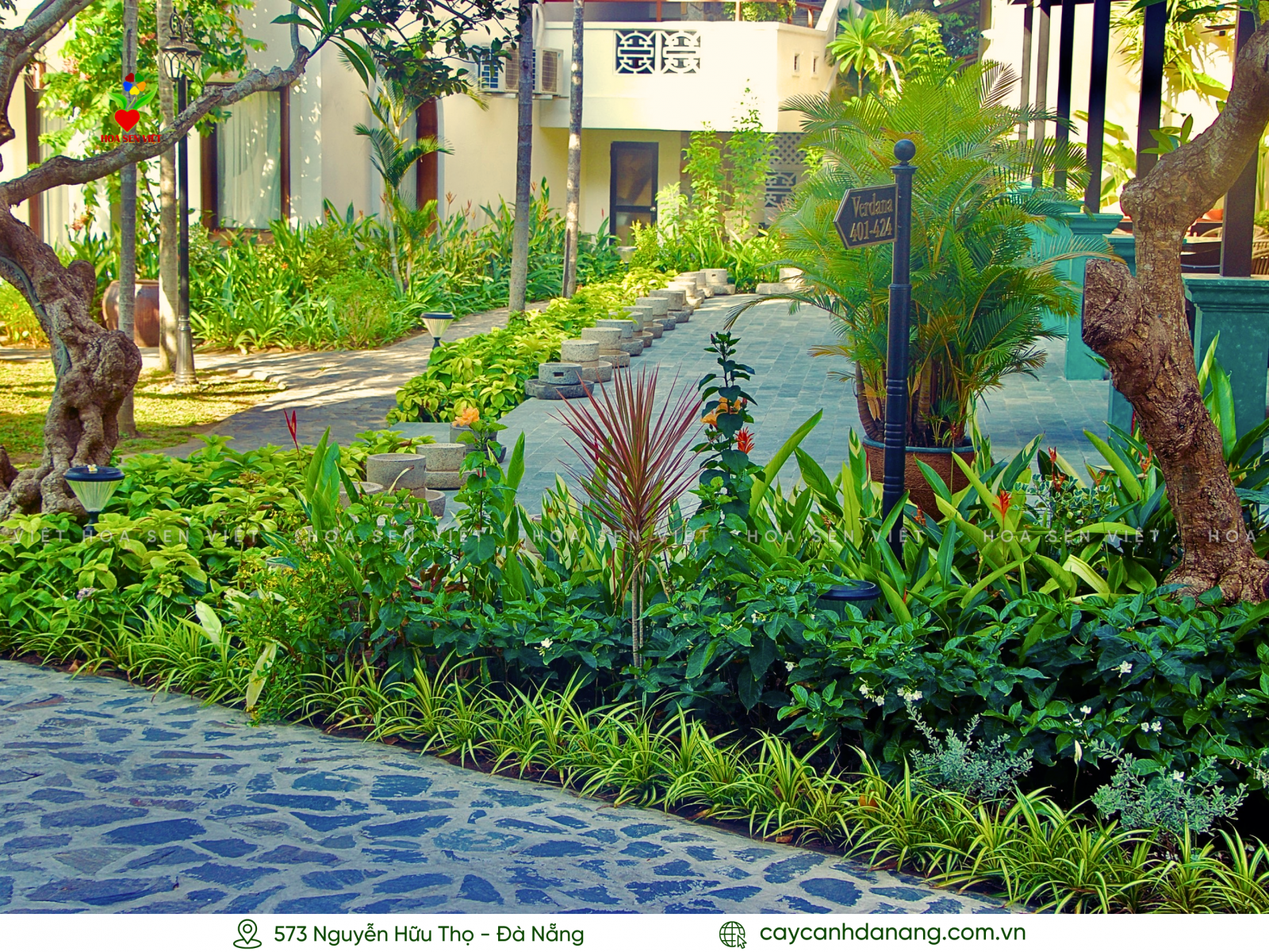 Bồn cây sân vườn nhiệt đới đẹp thường được trồng tại các resort, villa tại Đà Nẵng