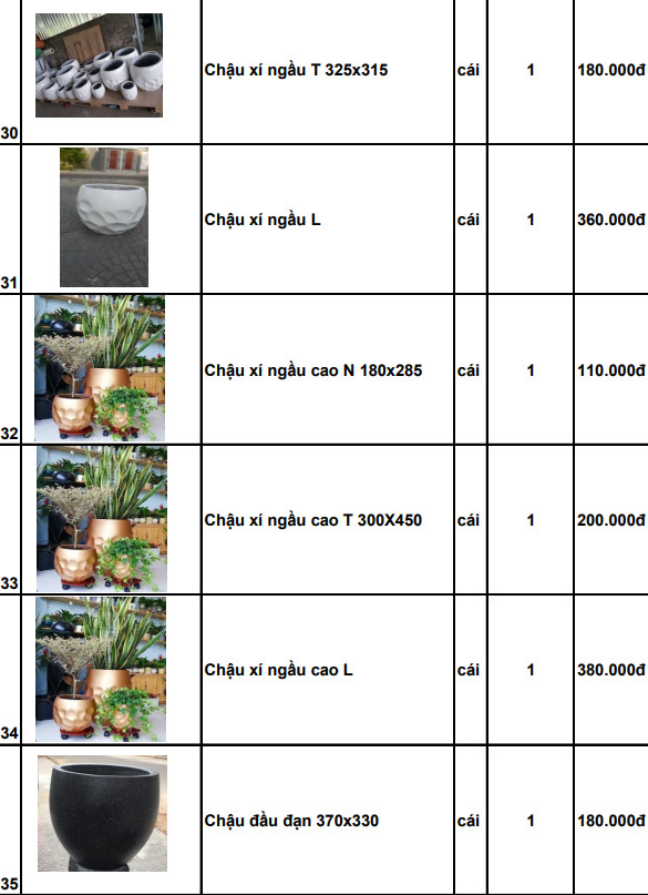 Giá tham khảo mẫu chậu trồng cây mẫu 5