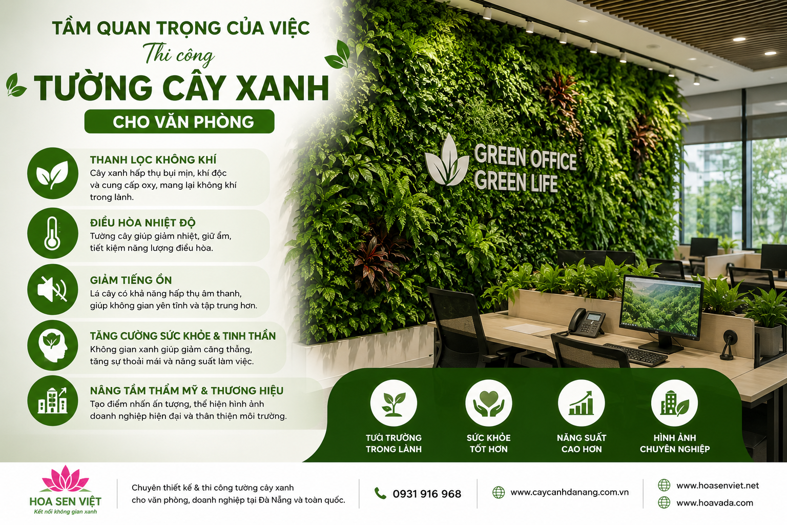 Tầm Quan Trọng Của Việc Thi Công Tường Cây Xanh Cho Văn Phòng