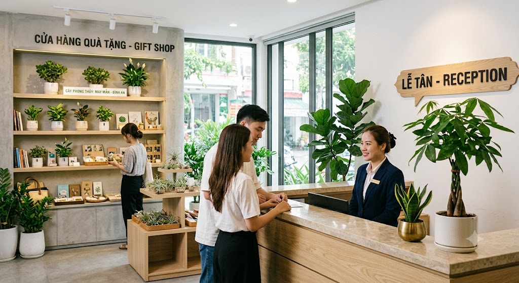 Chọn cây phong thủy tại quầy lễ tân và cửa hàng