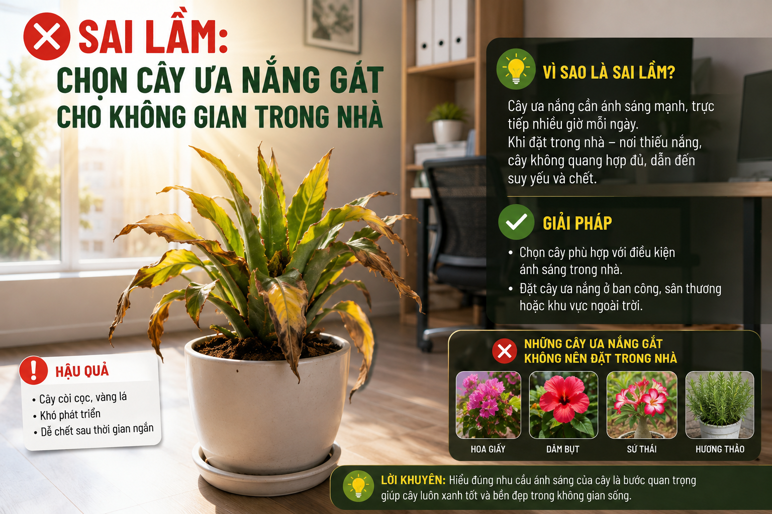 Chọn Cây ưa Nắng Gắt Cho Không Gian Trong Nhà