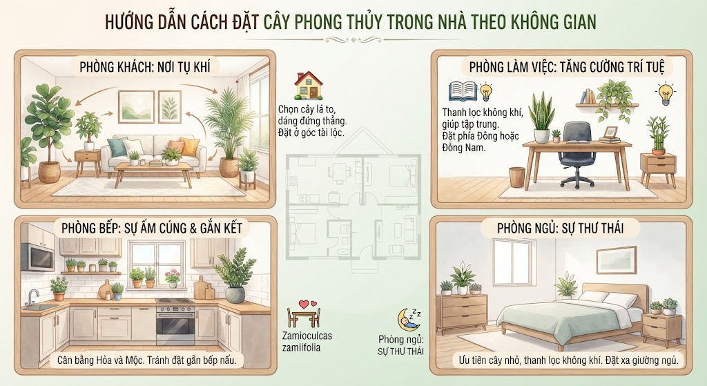 Hướng Dẫn Cách Đặt Cây Phong Thủy Trong Nhà Theo Không Gian