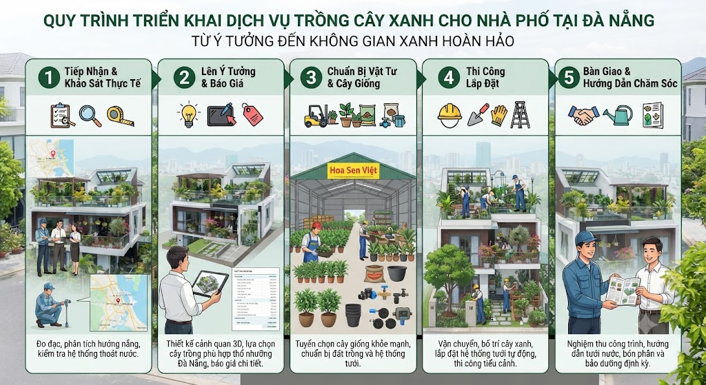 Quy Trình Triển Khai Dịch Vụ Trồng Cây Xanh Cho Nhà Phố Tại Đà Nẵng