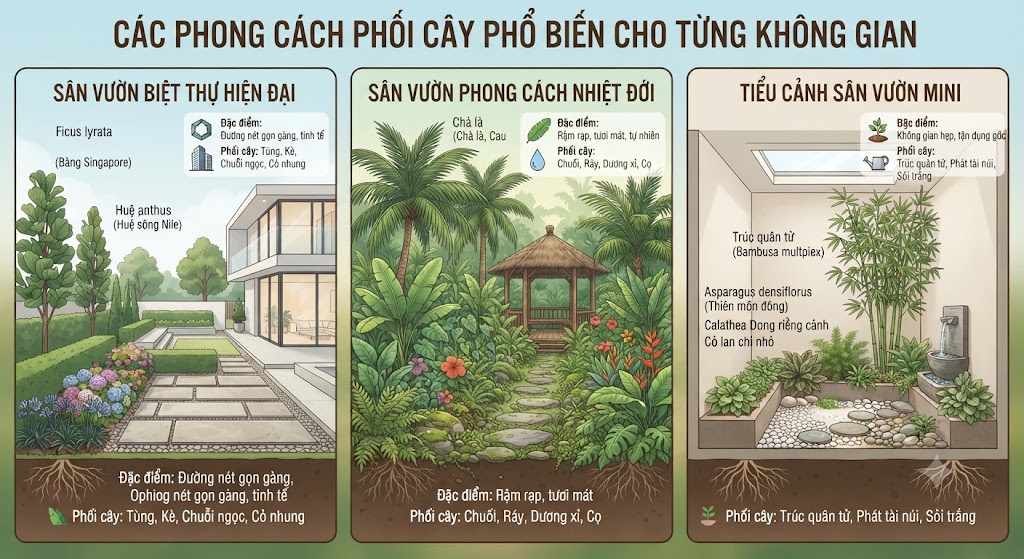 Các Phong Cách Phối Cây Phổ Biến Cho Từng Không Gian