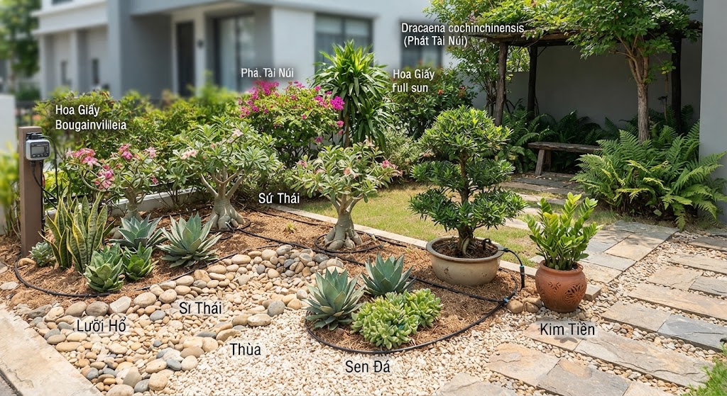 Mẹo Thiết Kế Sân Vườn Với Cây Cảnh Chịu Hạn để Tối ưu Thời Gian Chăm Sóc