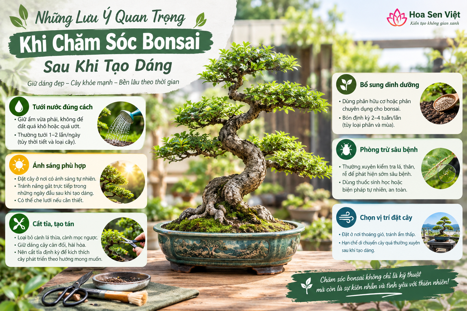 Những Lưu Ý Quan Trọng Khi Chăm Sóc Bonsai Sau Khi Tạo Dáng